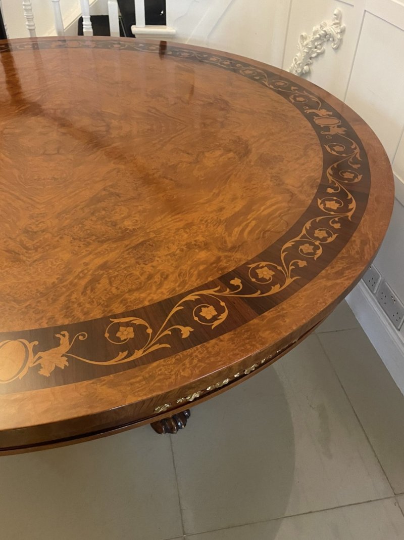 Magnificent Quality 8/10 Seater Antique Burr Walnut Marquetry Inlaid Carved Gilded Centre/Dining Table - Image 6